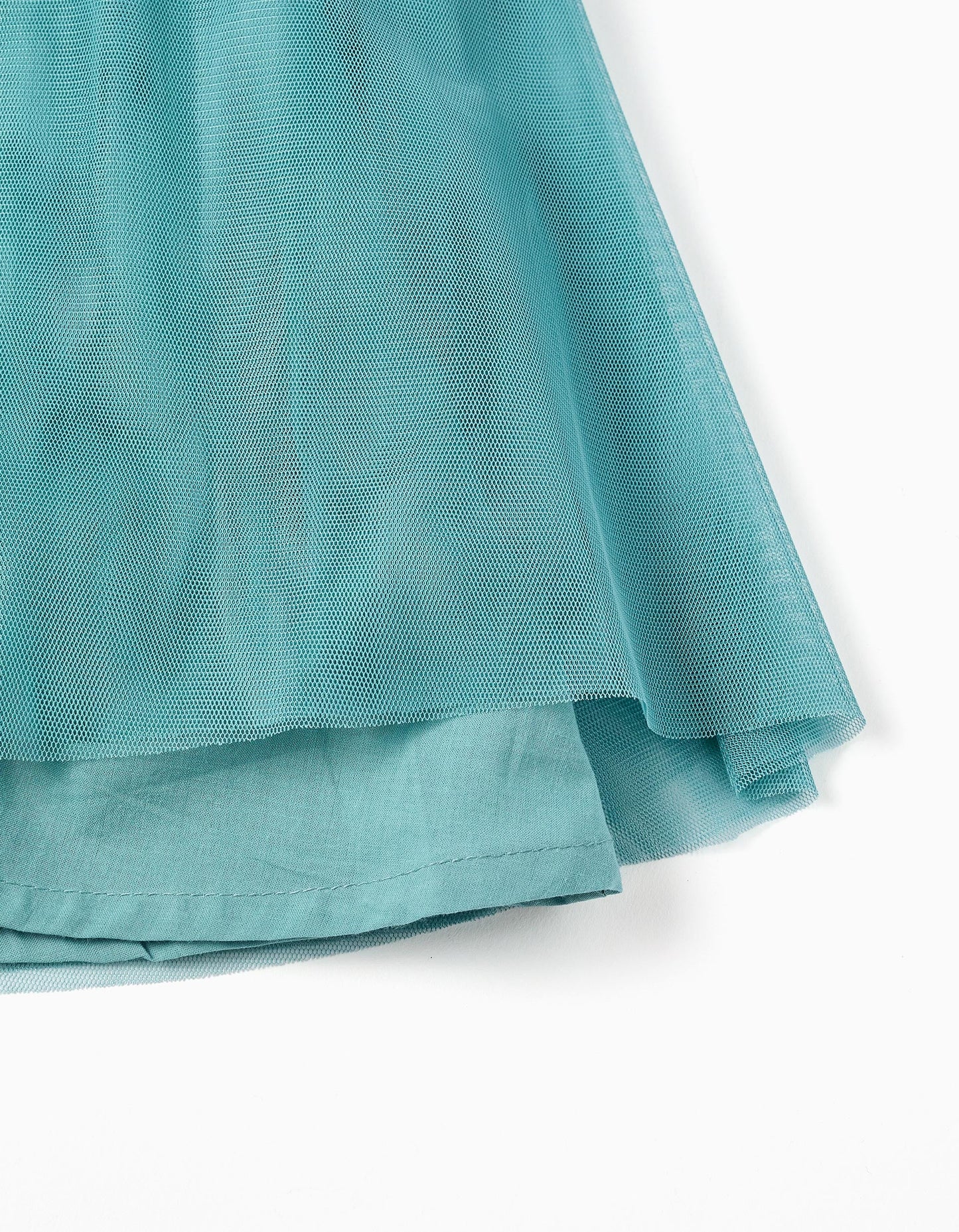 Vestido tul azul 8 flores 3D manga ruffle