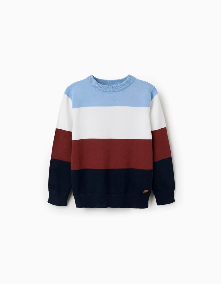 Jersey de punto con bloque de colores para niño, azul/blanco/marrón