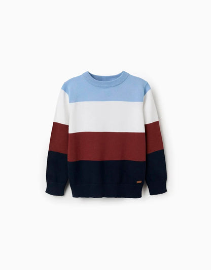 Jersey de punto con bloque de colores para niño, azul/blanco/marrón