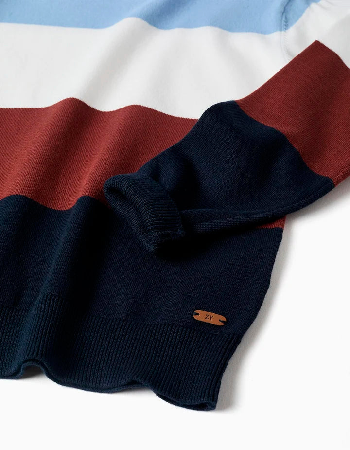 Jersey de punto con bloque de colores para niño, azul/blanco/marrón
