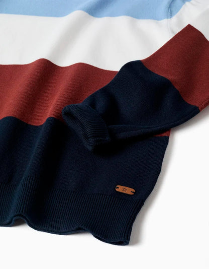 Jersey de punto con bloque de colores para niño, azul/blanco/marrón