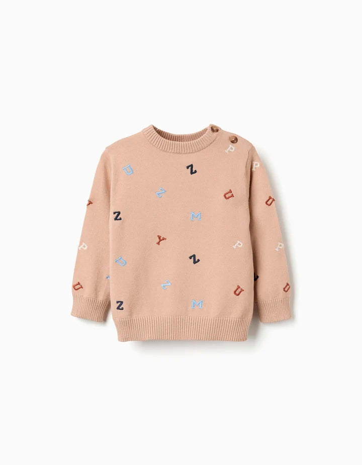 Jersey de punto con letras bordadas para bebé niño, beige