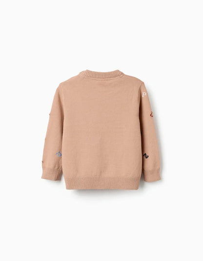 Jersey de punto con letras bordadas para bebé niño, beige