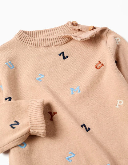 Jersey de punto con letras bordadas para bebé niño, beige