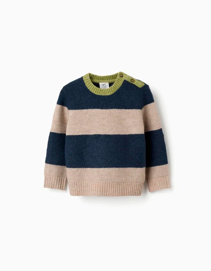 Jersey de punto a rayas para bebé niño, azul marino/beige/verde