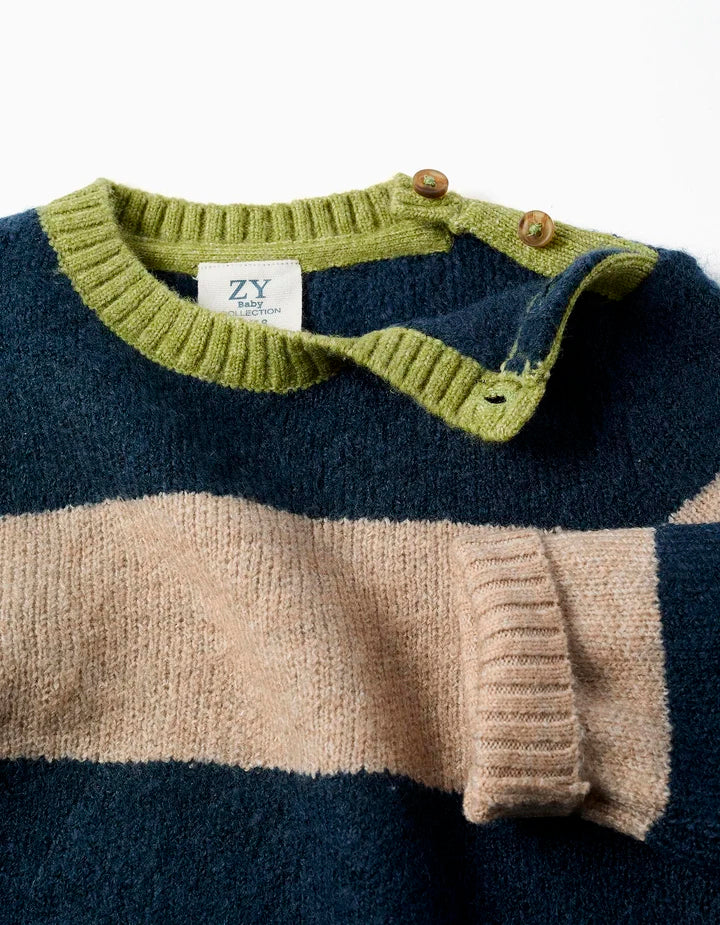 Jersey de punto a rayas para bebé niño, azul marino/beige/verde
