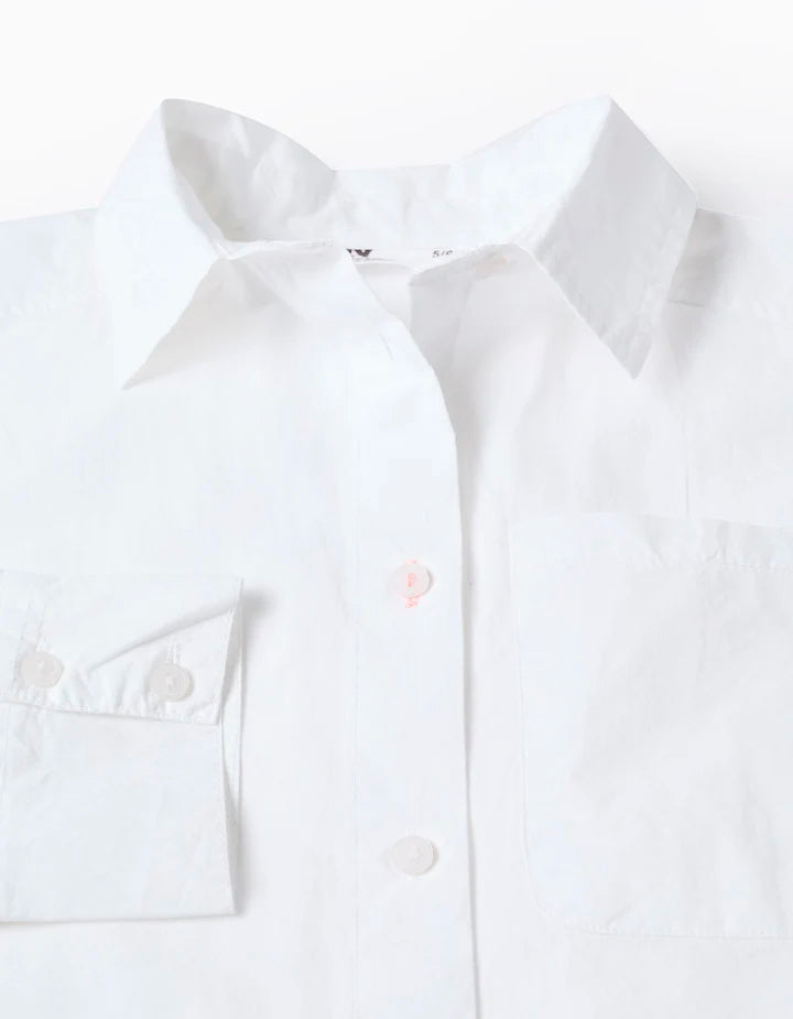 Camisa de manga larga de popelina con hombros caídos para niña, blanco