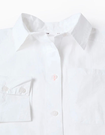 Camisa de manga larga de popelina con hombros caídos para niña, blanco