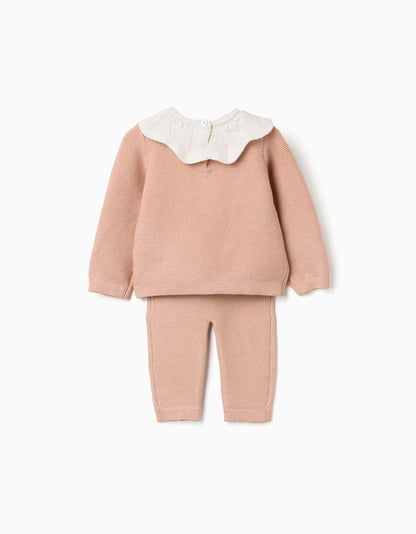 Conjunto de punto de jersey y pantalón para recién nacida, beige