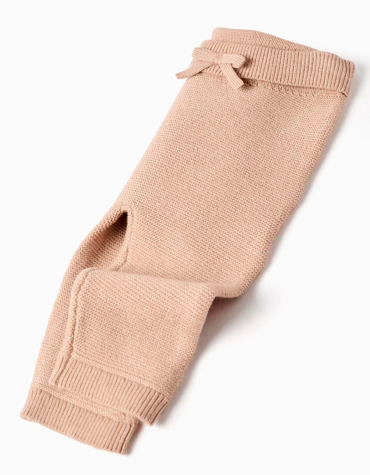 Conjunto de punto de jersey y pantalón para recién nacida, beige