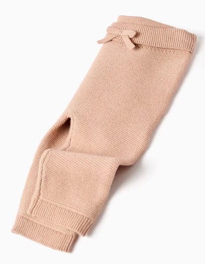 Conjunto de punto de jersey y pantalón para recién nacida, beige