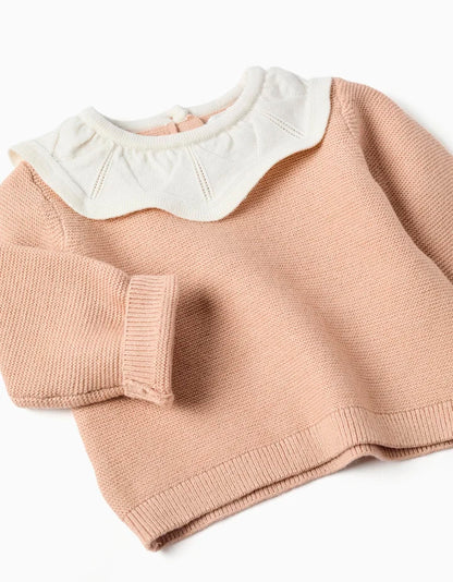 Conjunto de punto de jersey y pantalón para recién nacida, beige