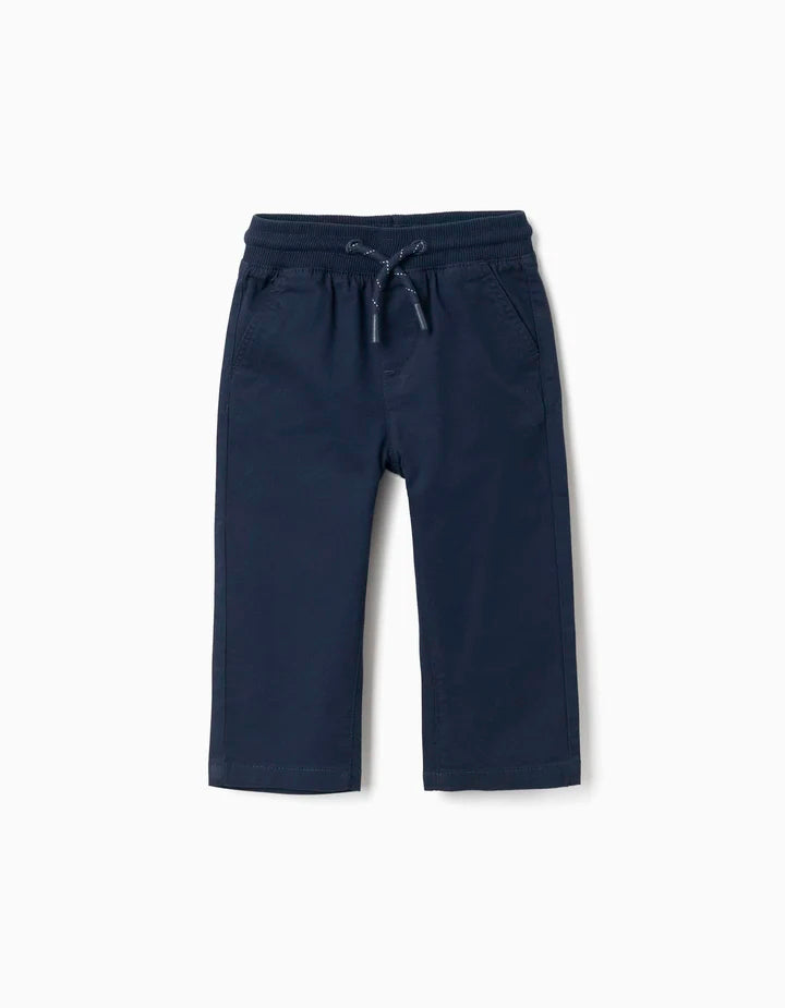 Pantalón ajustado de sarga con cordón para bebé niño, azul marino