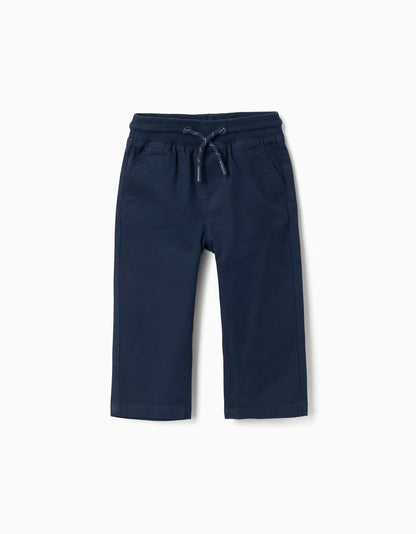 Pantalón ajustado de sarga con cordón para bebé niño, azul marino