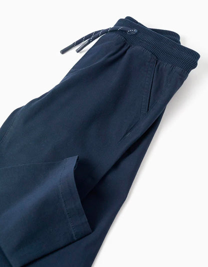 Pantalón ajustado de sarga con cordón para bebé niño, azul marino