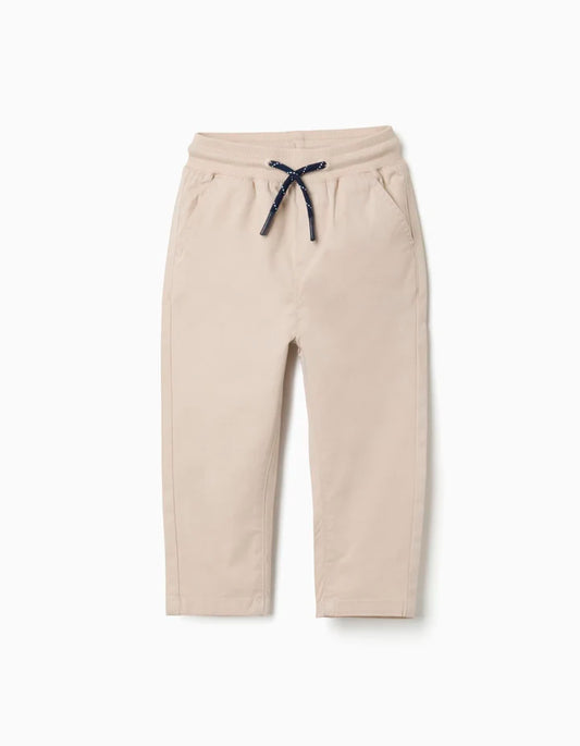Pantalón ajustado de sarga con cordón para bebé niño, beige claro