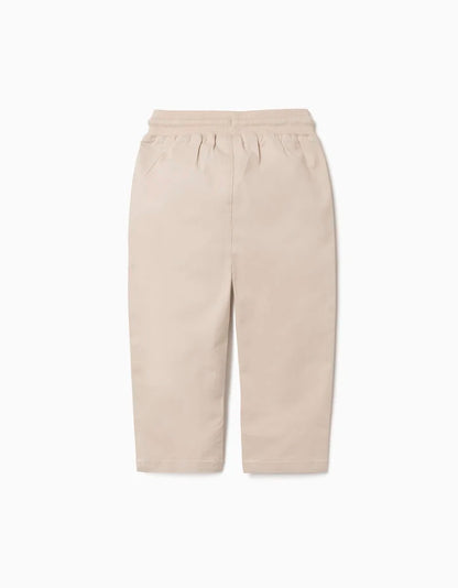 Pantalón ajustado de sarga con cordón para bebé niño, beige claro