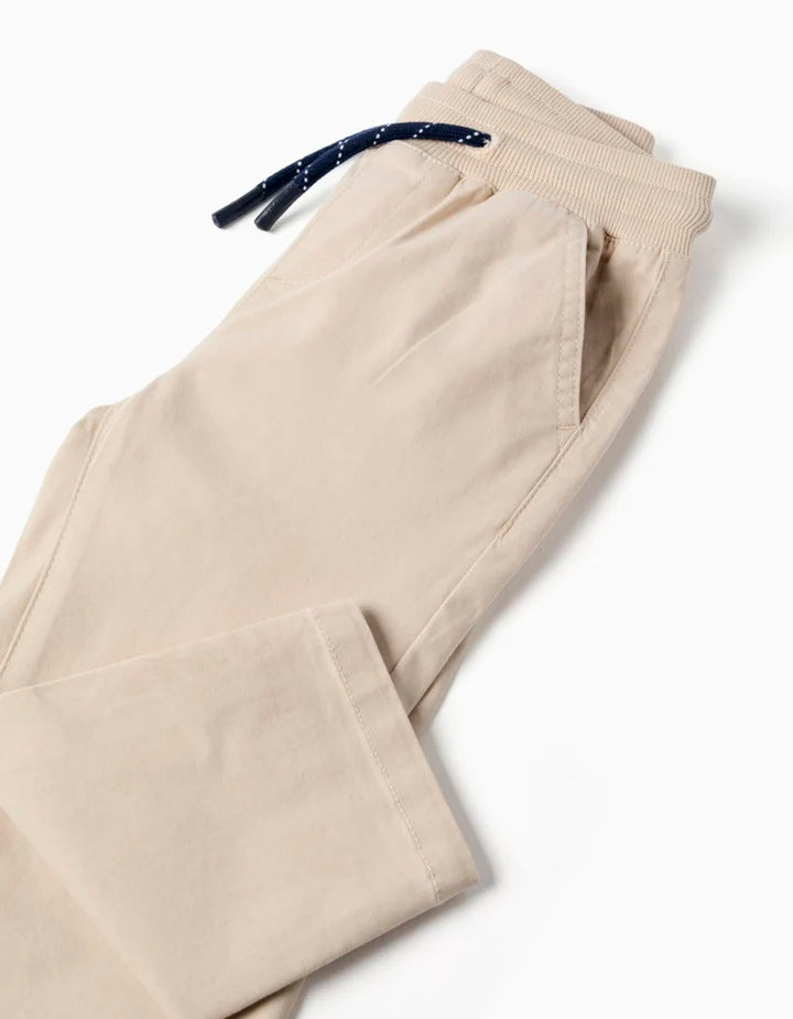 Pantalón ajustado de sarga con cordón para bebé niño, beige claro
