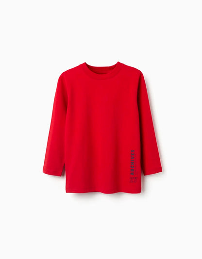 Camiseta de manga larga de algodón con estampado, rojo