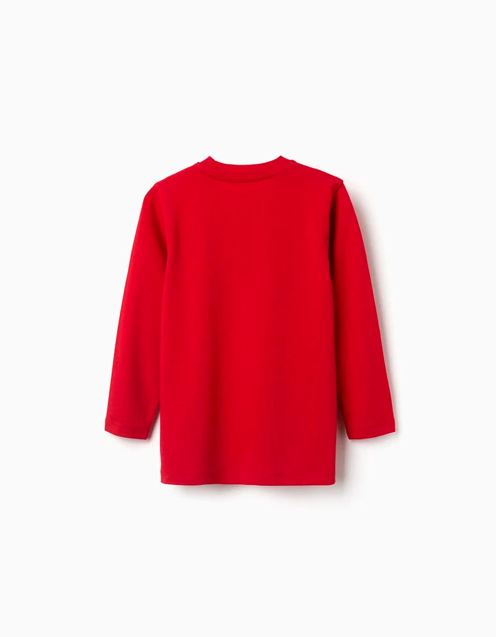 Camiseta de manga larga de algodón con estampado, rojo