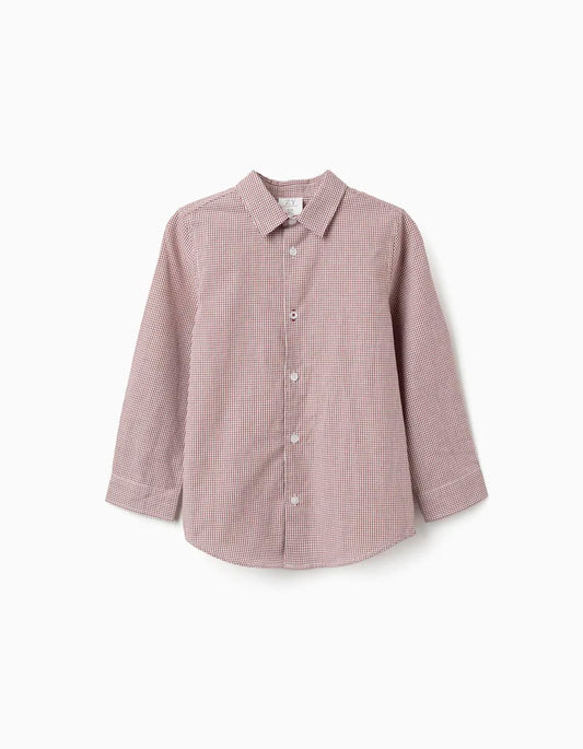 Camisa de manga larga con estampado Vichy para niño, blanco/marrón