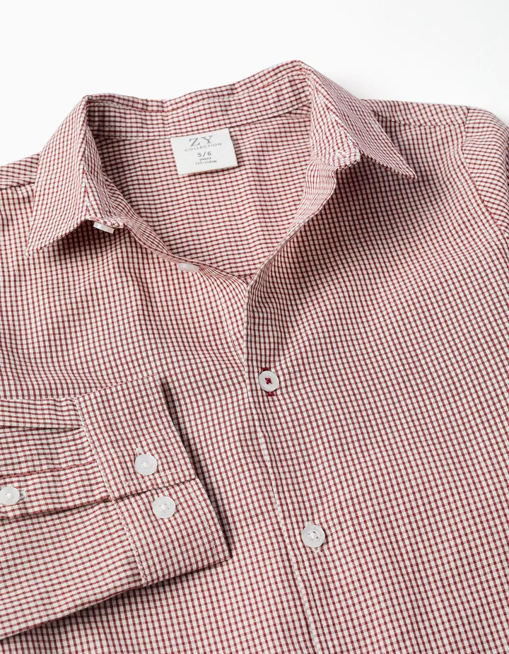 Camisa de manga larga con estampado Vichy para niño, blanco/marrón