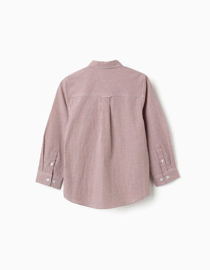 Camisa de manga larga con estampado Vichy para niño, blanco/marrón