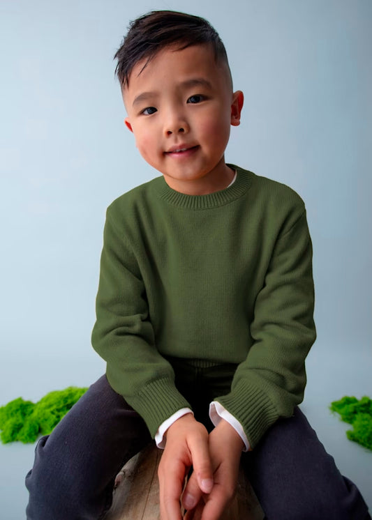 Jersey básico Oliva. cuello redondo