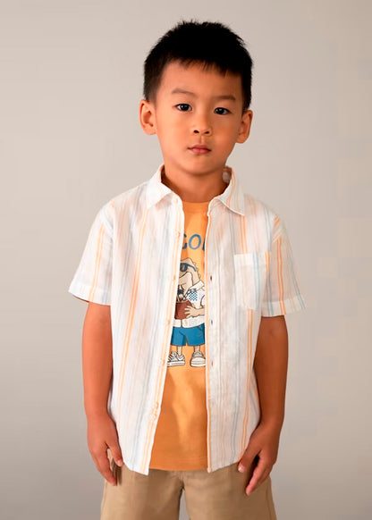Camisa Lino Rayas Naranja Peach