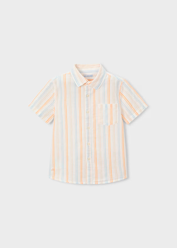 Camisa Lino Rayas Naranja Peach