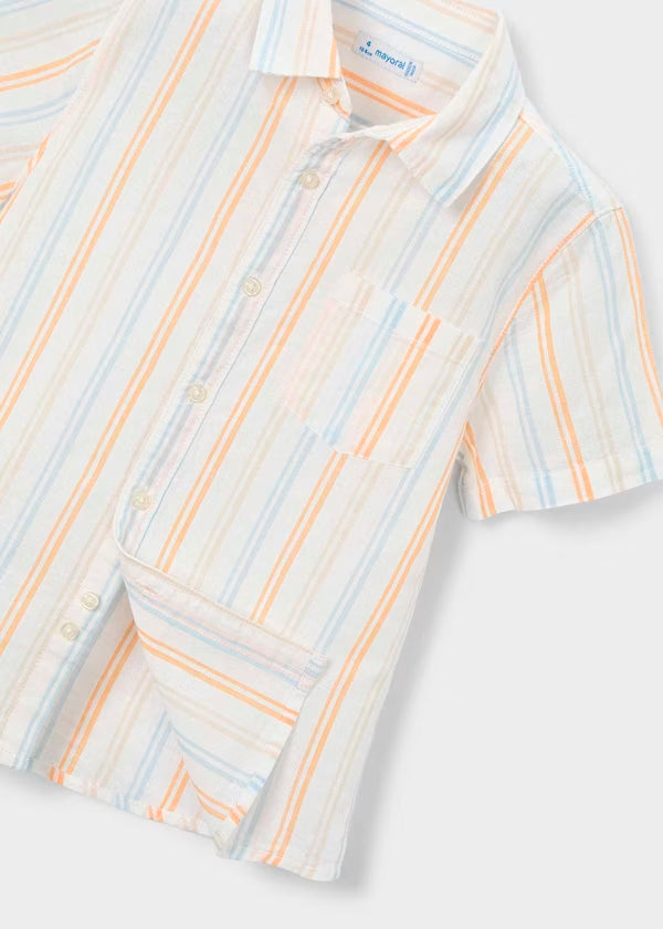 Camisa Lino Rayas Naranja Peach