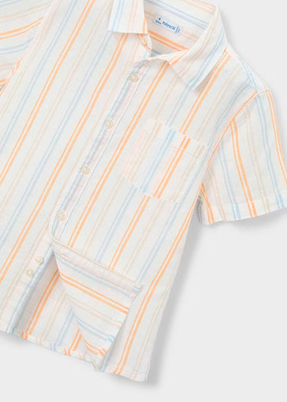 Camisa Lino Rayas Naranja Peach
