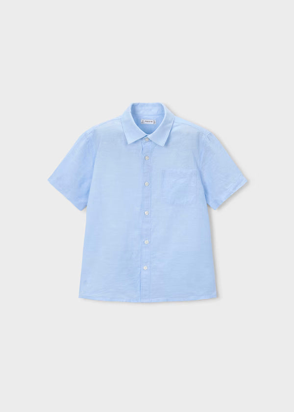 Camisa Lino Rayas Azul Celeste