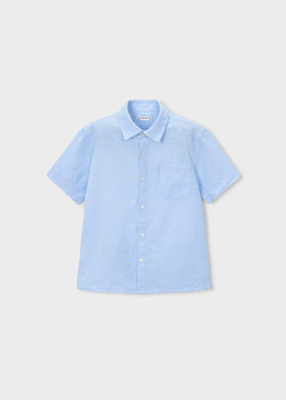 Camisa Lino Rayas Azul Celeste