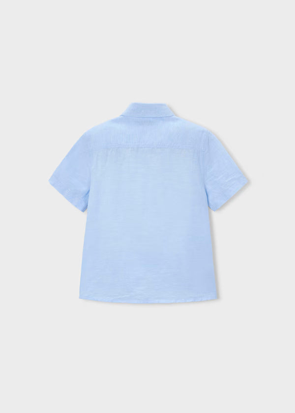 Camisa Lino Rayas Azul Celeste