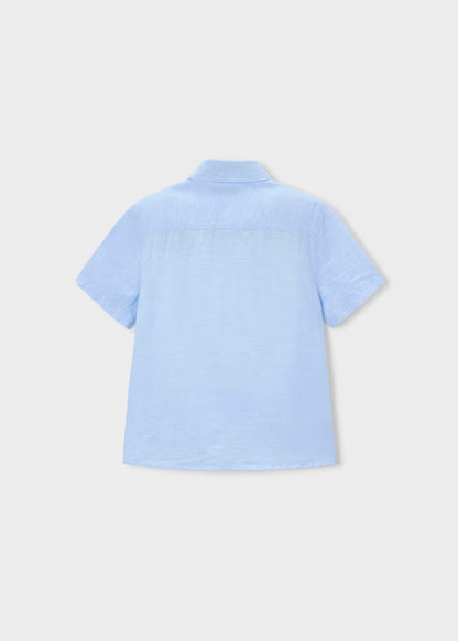 Camisa Lino Rayas Azul Celeste