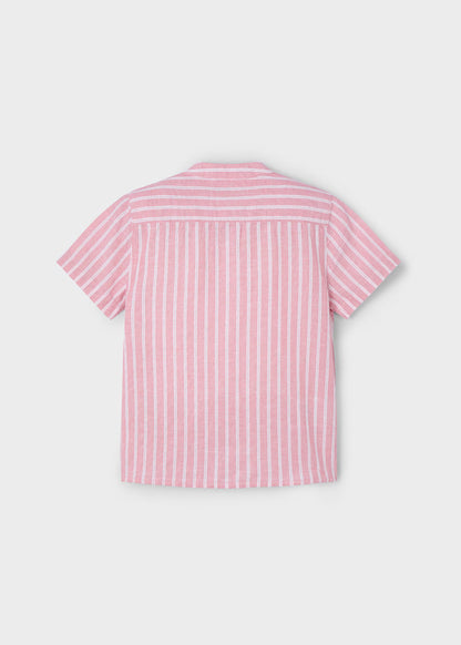 Camisa a rayas rosa manga corta, cuello mao