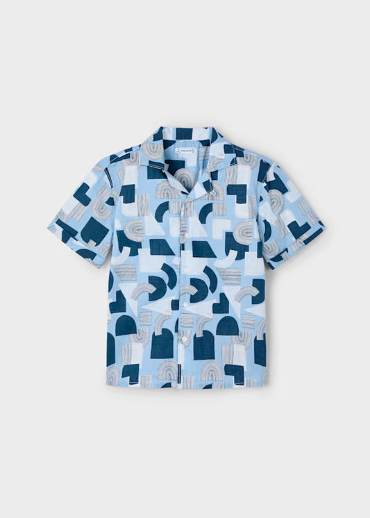 Camisa manga corta, azul dibujos geometricos