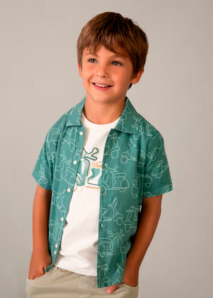 Camisa Manga Corta Estampada Verde Alga