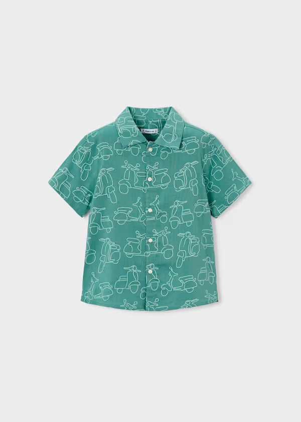 Camisa Manga Corta Estampada Verde Alga