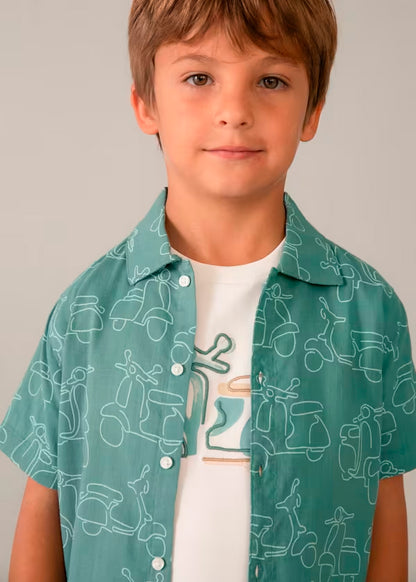 Camisa Manga Corta Estampada Verde Alga