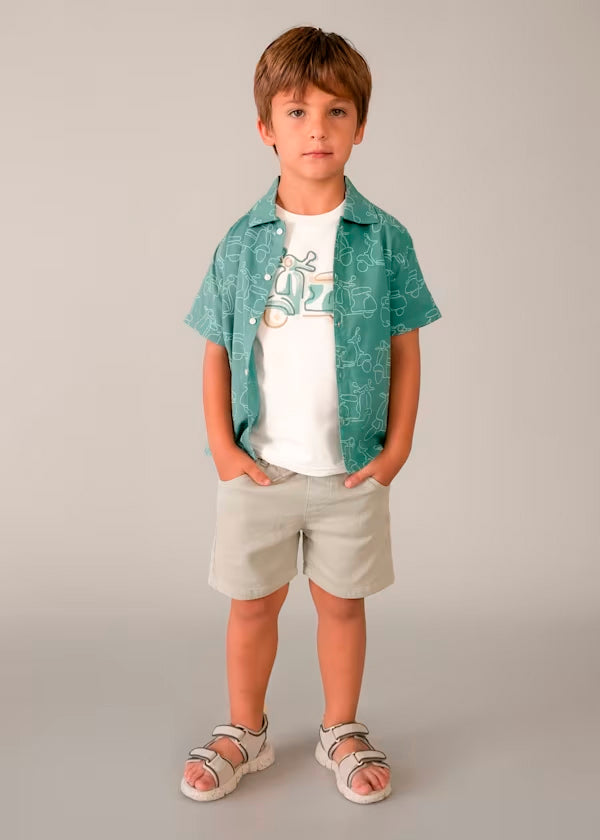 Camisa Manga Corta Estampada Verde Alga