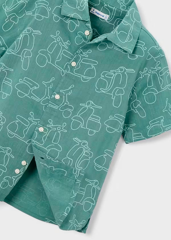 Camisa Manga Corta Estampada Verde Alga