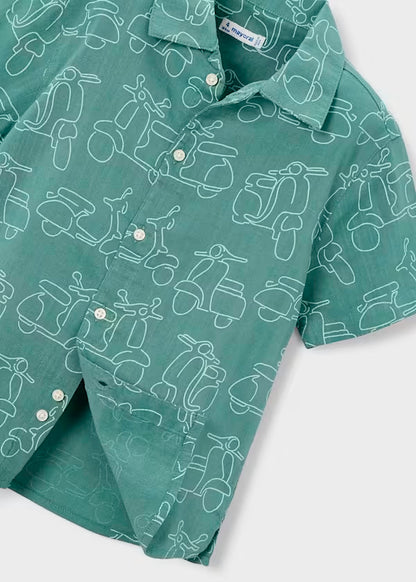 Camisa Manga Corta Estampada Verde Alga
