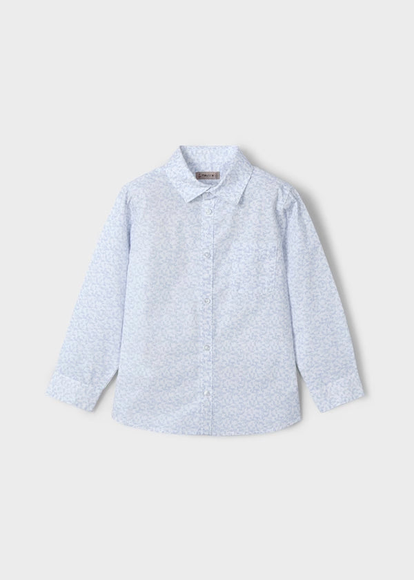 Camisa manga larga estampada blanco y azul. niño