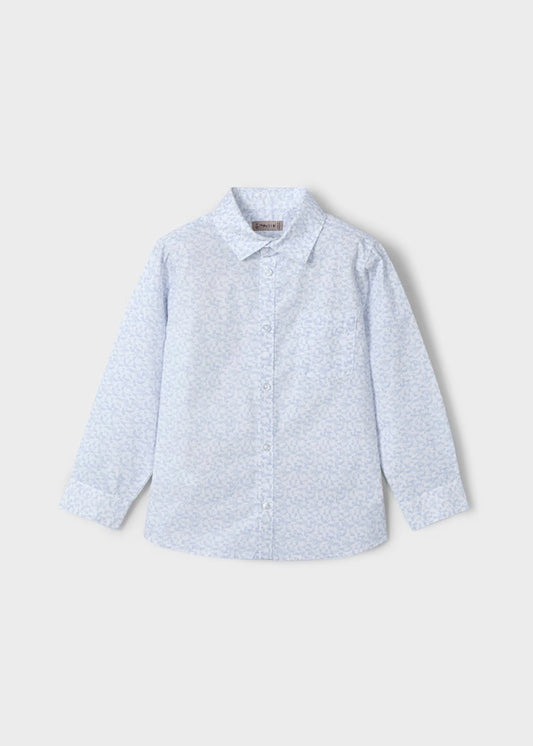 Camisa manga larga estampada blanco y azul. niño