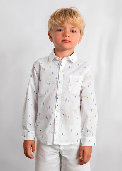 Camisa Manga Larga Lino Blanco Añil