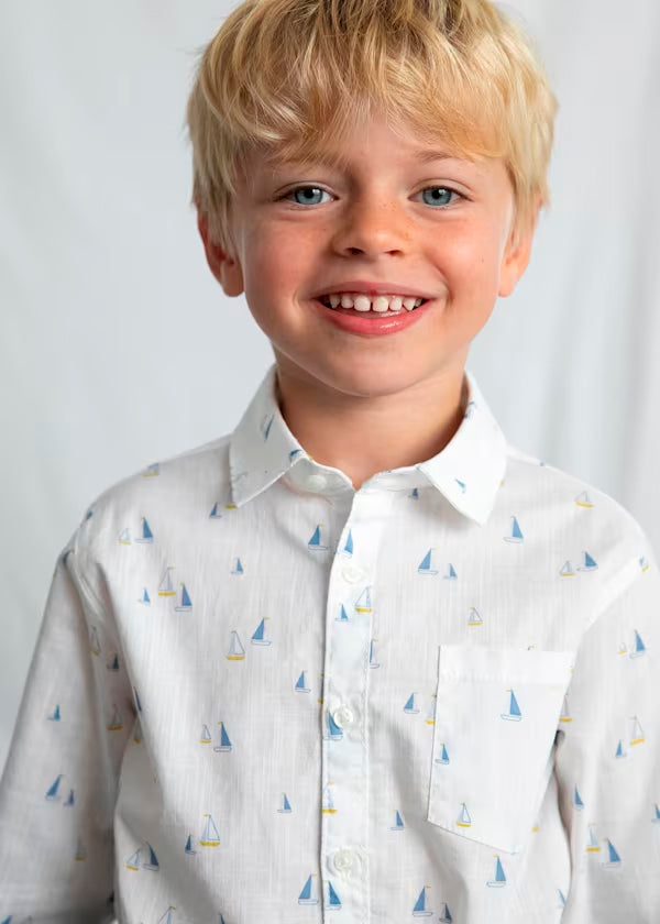 Camisa Manga Larga Lino Blanco Añil