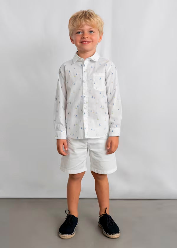 Camisa Manga Larga Lino Blanco Añil