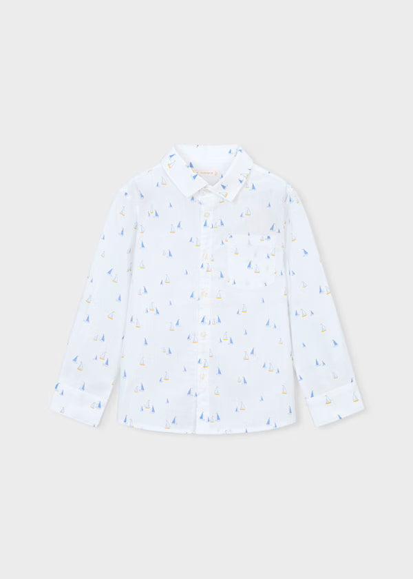 Camisa Manga Larga Lino Blanco Añil